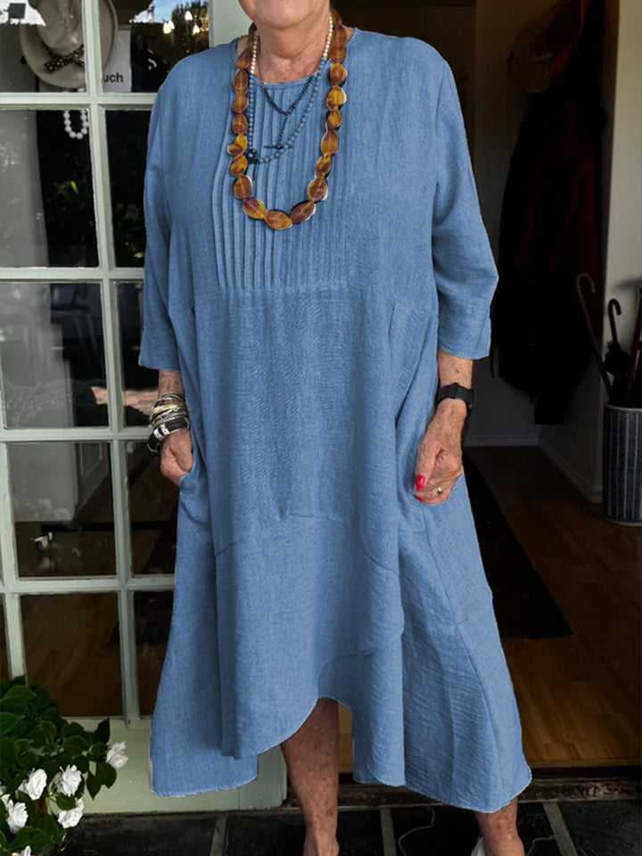 Accordion Pleated Irregular Hem Linen Dress