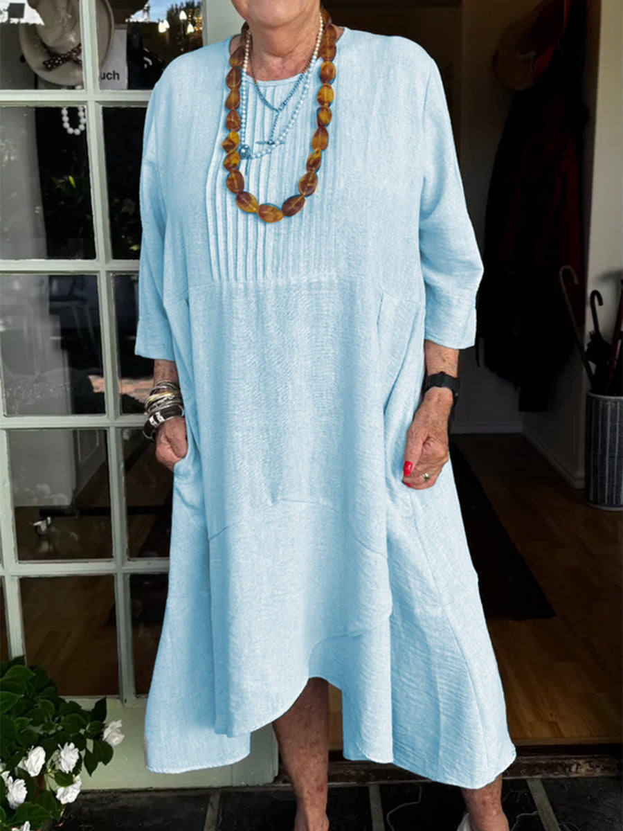 Accordion Pleated Irregular Hem Linen Dress