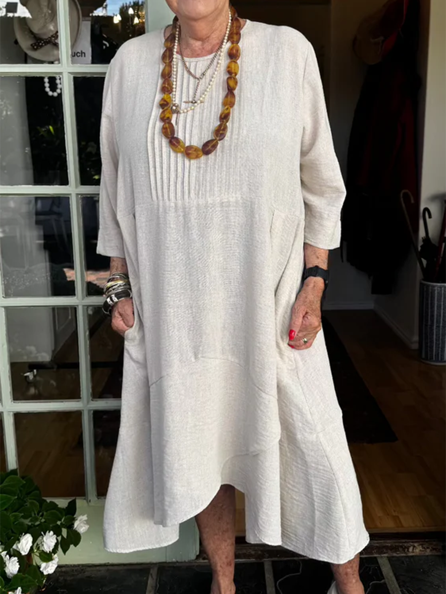 Accordion Pleated Irregular Hem Linen Dress