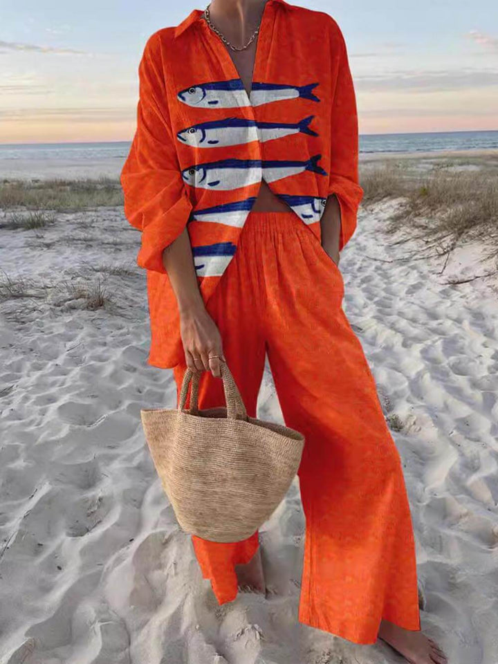 Olivara™ | Casual Print Oversized Shirt & Pants Set