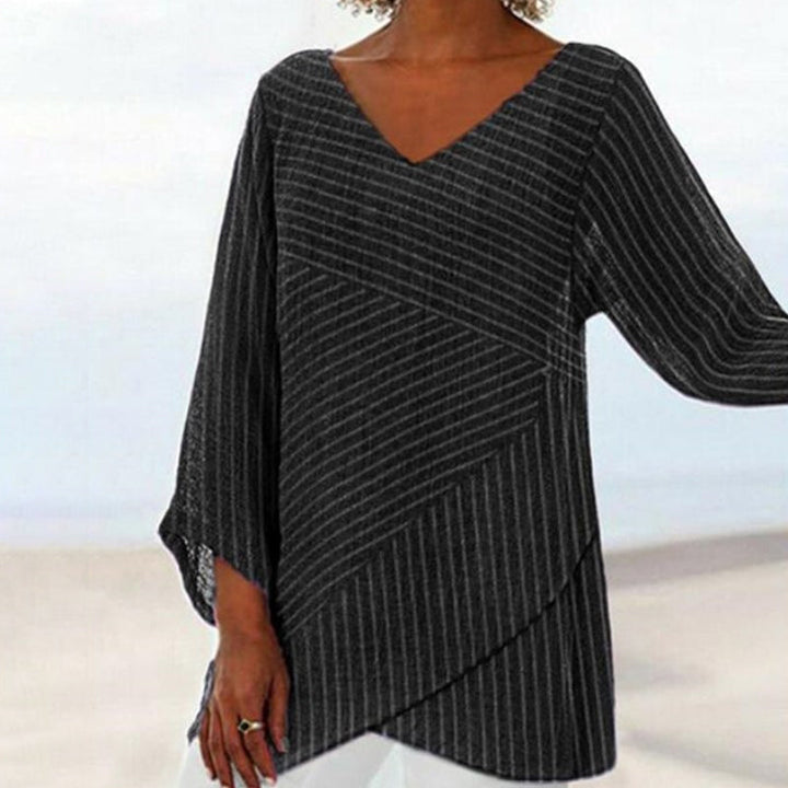 Araceli - Vintage Crossed Stripes Long Sleeve Top