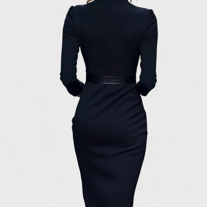 Mandarin™ | Luxurious Black Belted Dress