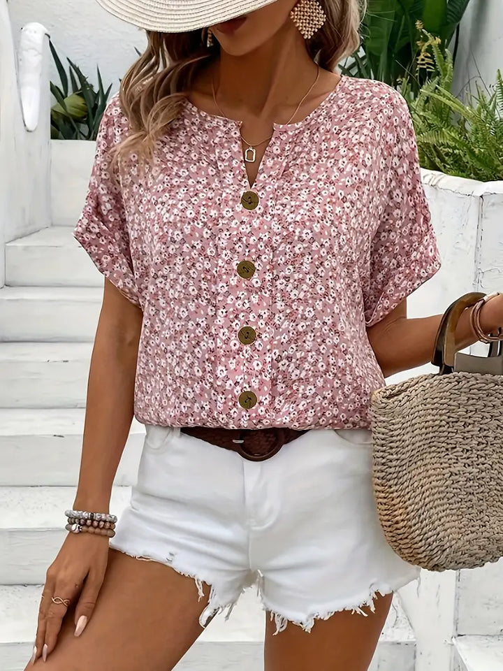Eva - Floral Print Notched Collar Blouse