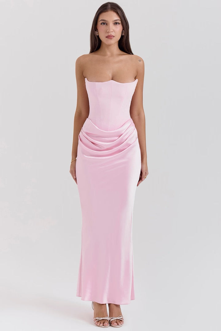 Hera - Elegant Retro Solid Color Strapless Party Dress