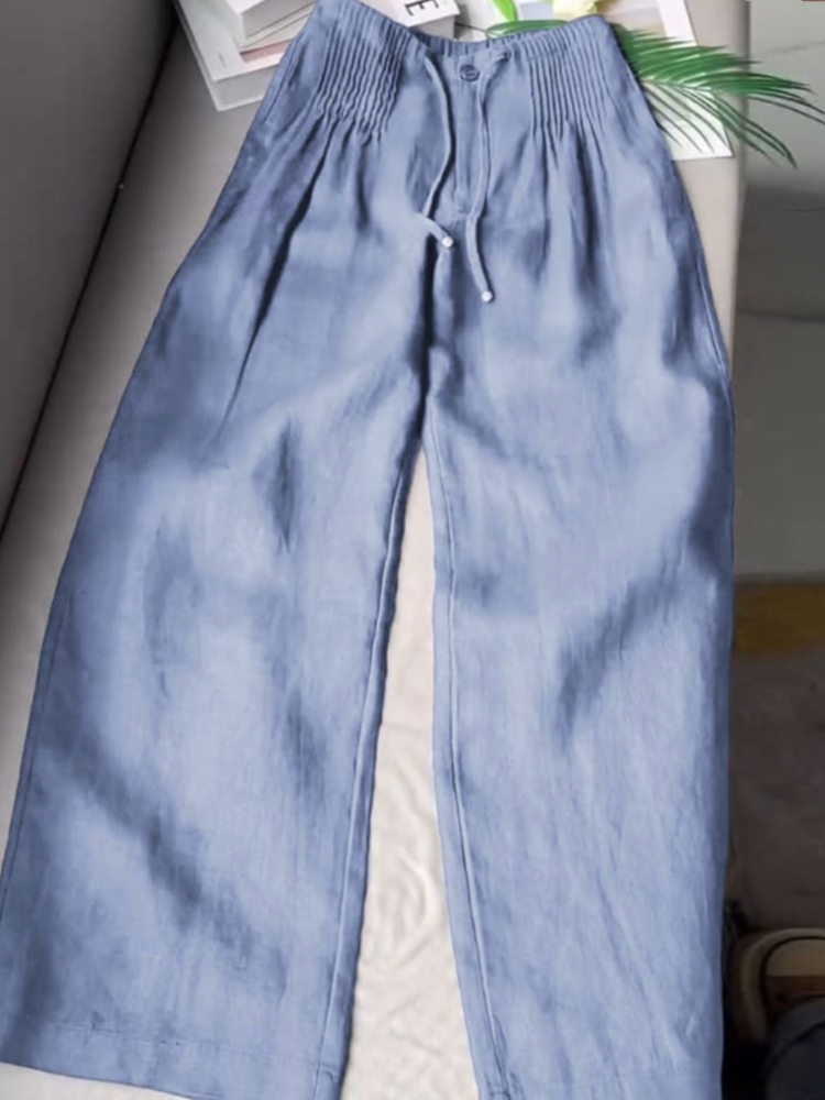 THE LOREN | PLEATED DRAWSTRING LINEN WIDE LEG PANTS