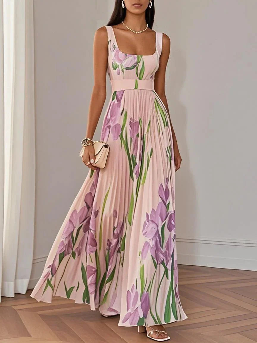 Aurelia™ | Pleated Floral Chiffon Maxi Dress