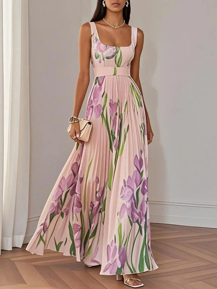 Aurelia™ | Pleated Floral Chiffon Maxi Dress