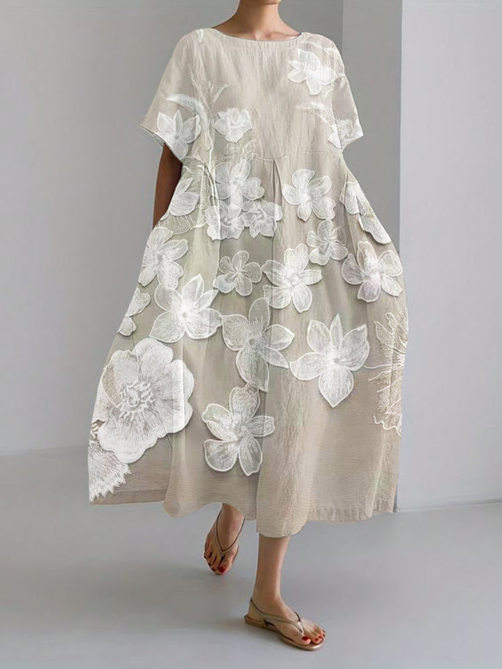 Mireille - Elegant Round Neck Floral Print Dress