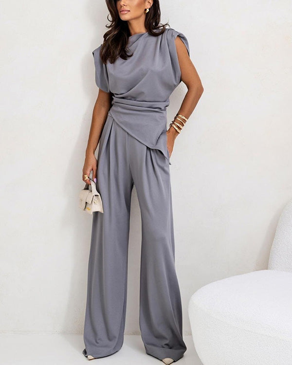 Irregular Top & Wide Leg Pants Set