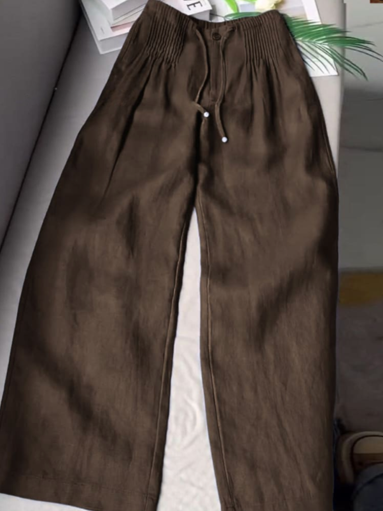 THE LOREN | PLEATED DRAWSTRING LINEN WIDE LEG PANTS