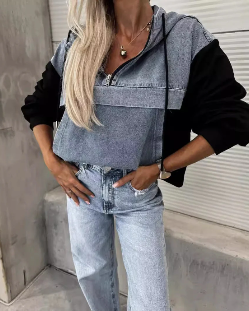 VIRELA - JEANS SWEATER WITH HOODIE