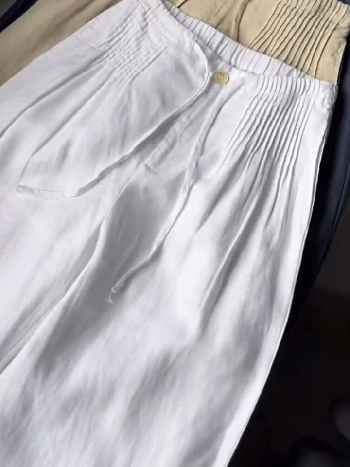 THE LOREN | PLEATED DRAWSTRING LINEN WIDE LEG PANTS
