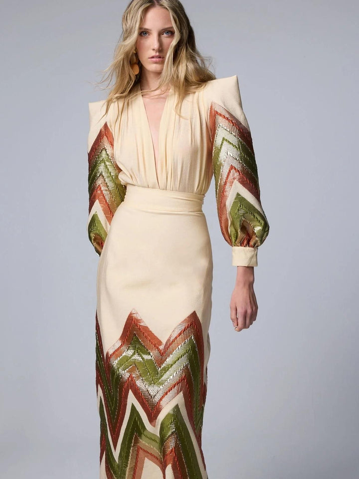 Selvaya™ | Puff Sleeves Bodysuit & Midi Skirt Set