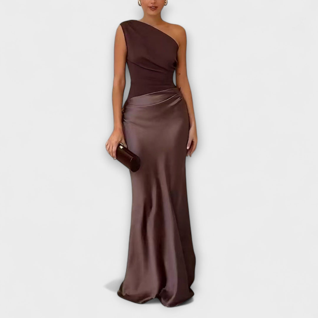 Elandra™ | Elegant One-Shoulder Pleated Maxi Dress