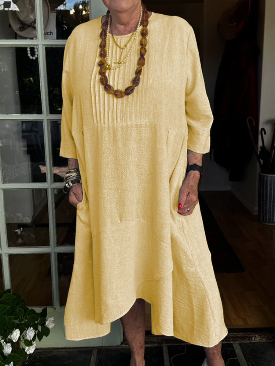 Accordion Pleated Irregular Hem Linen Dress