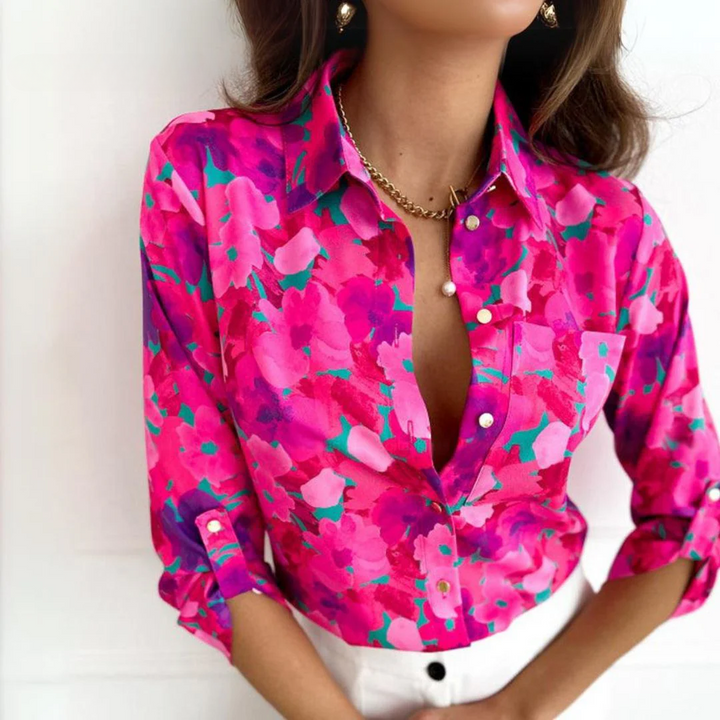 Rosalie - Bold Hot Pink Floral Blouse