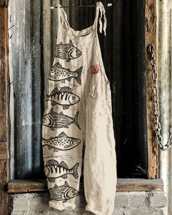 Skylar - Japanese Lino Art Fish Jumpsuit