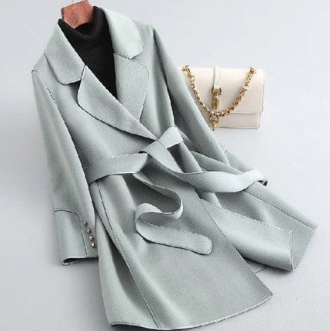 Tracey | Chic Contrast-Trim Belted Trench