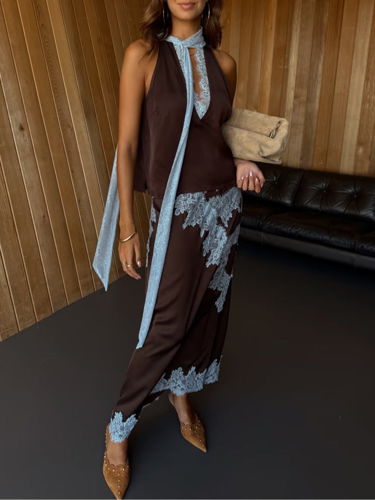 Marisse™ | Elegant Lace Panel Top & Skirt Set