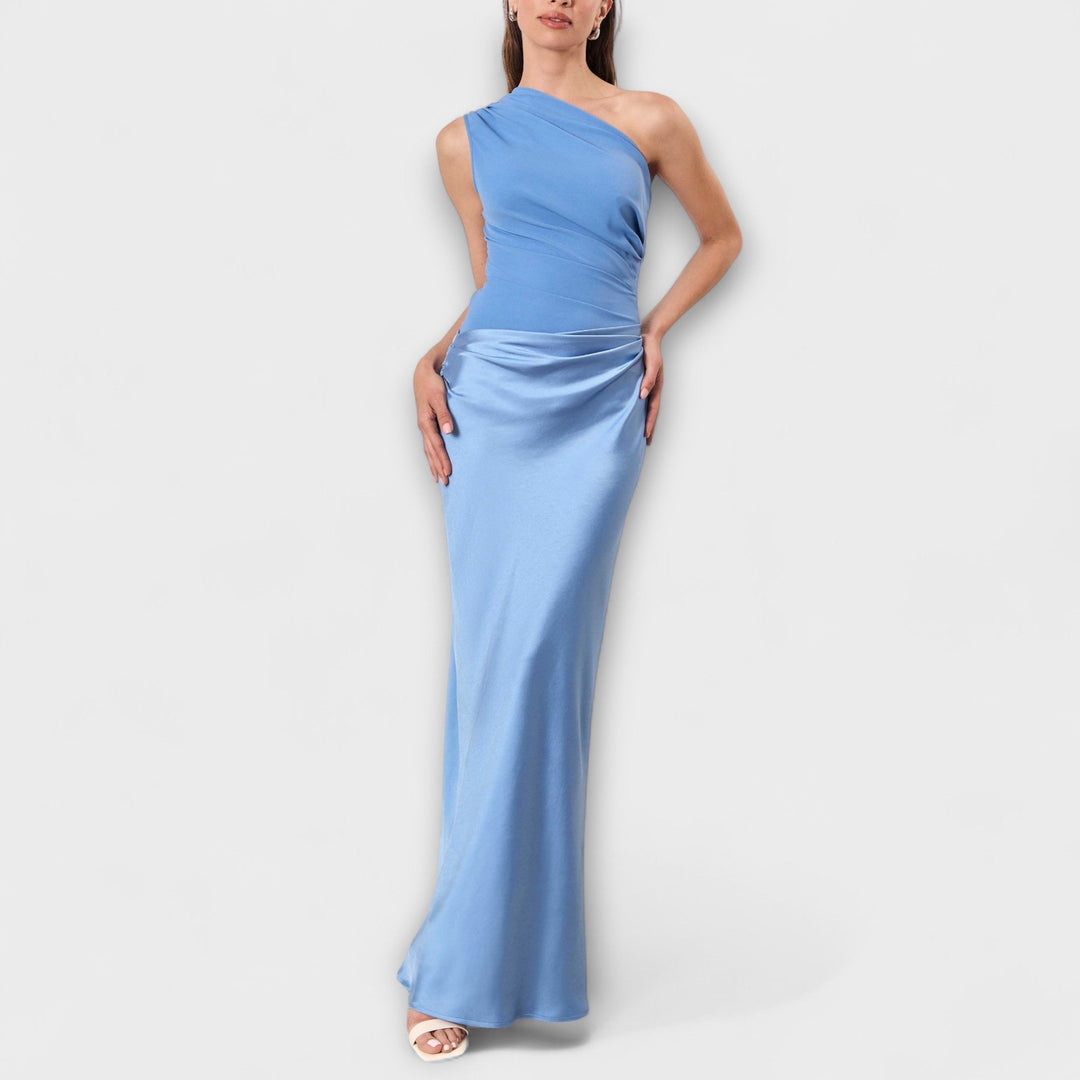 Elandra™ | Elegant One-Shoulder Pleated Maxi Dress